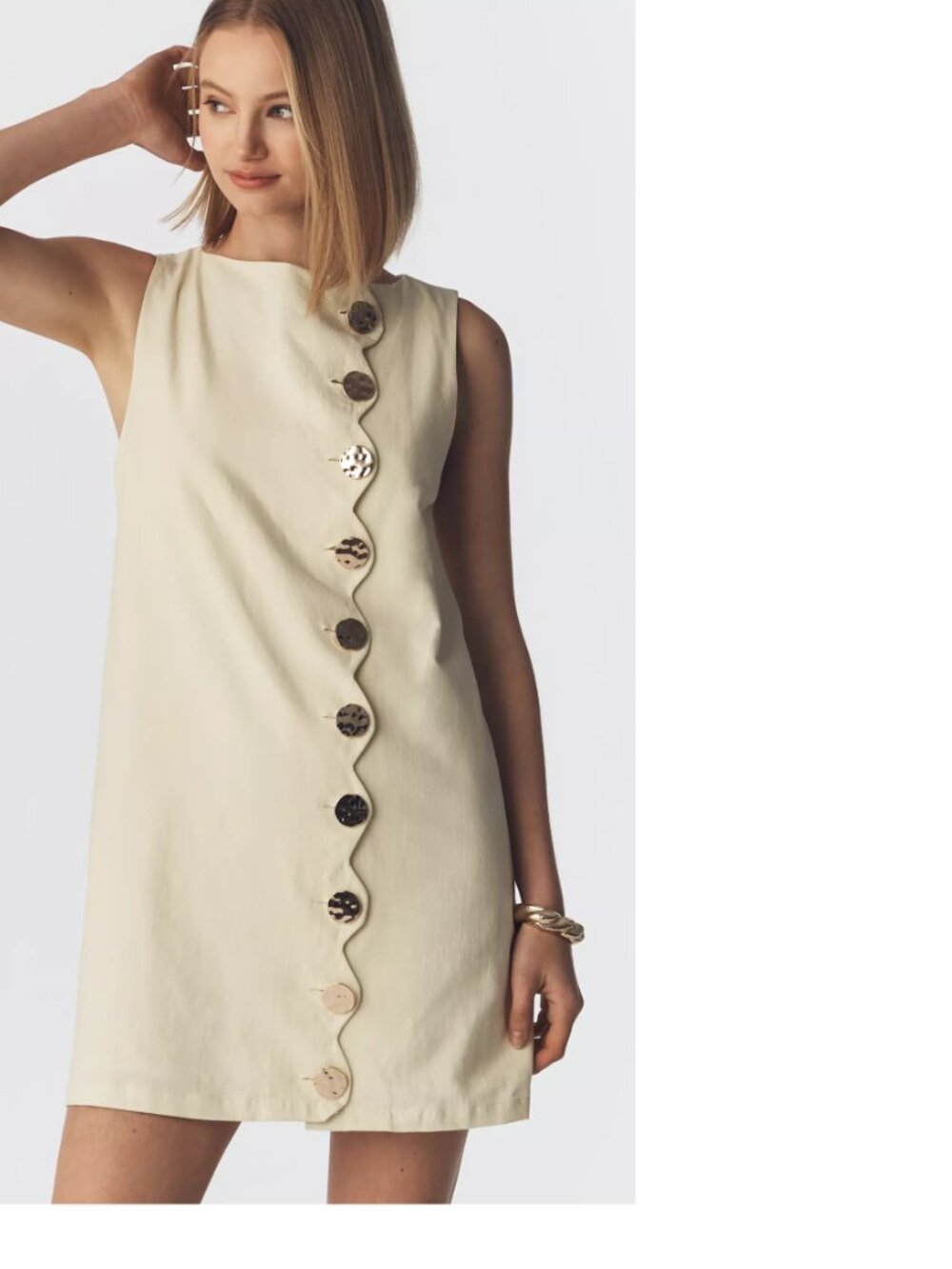 Anthropologie a.ren Cotton Linen Button-Front Shift Dress size M yellow new